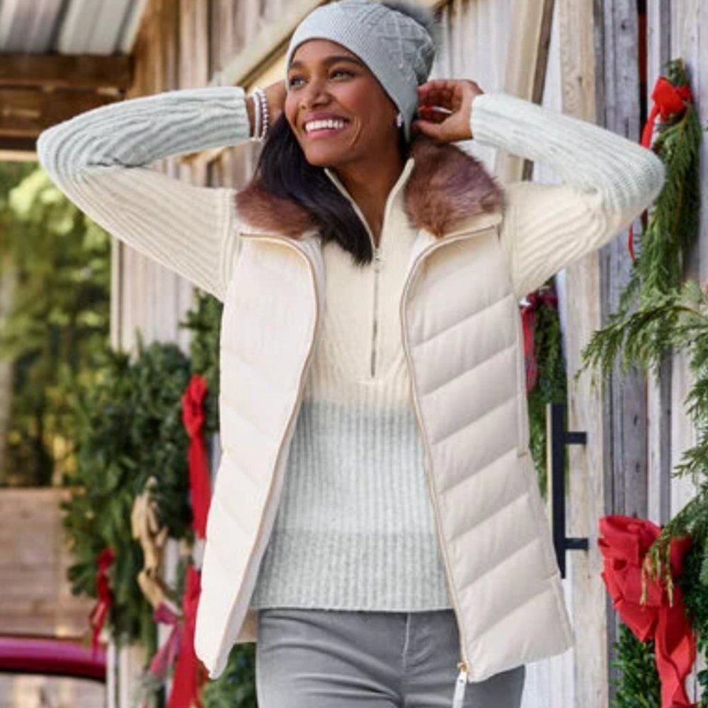 Talbots Zip Collar Color Block Sweater In Ivory/V… - image 2